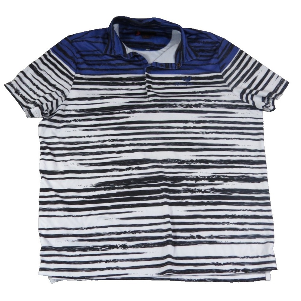 Jamie Sadock Mens XL Golf Polo Shirt Blue White Striped Kaanapali Polyester Top